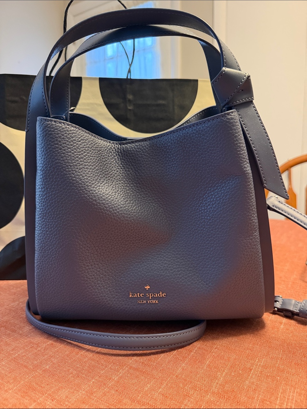 kate spade pebbled leather shoulder bag — dusty blue